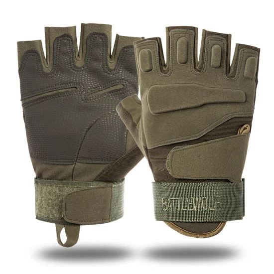 Full Finger Security Tan Khaki Leather PU Combat Tactical Gloves