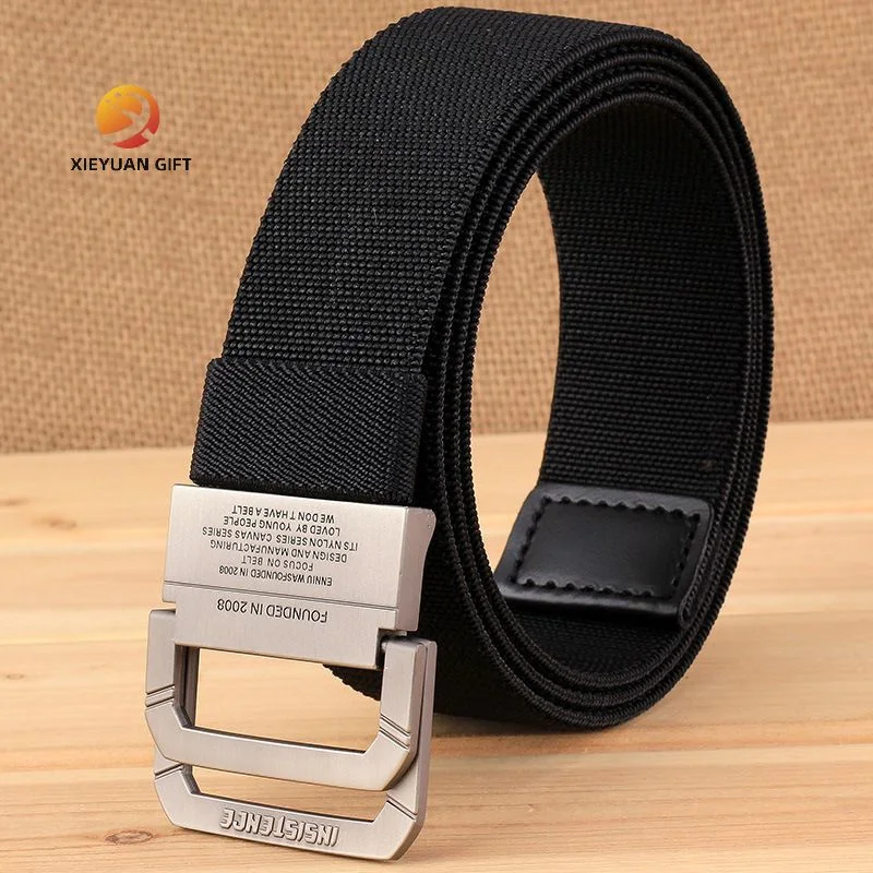 Xieyuan Men Nylon Heavy Duty Web Braided Belt Tactical Belt with Double Wide Ring Buckle Genuine Leather Belts